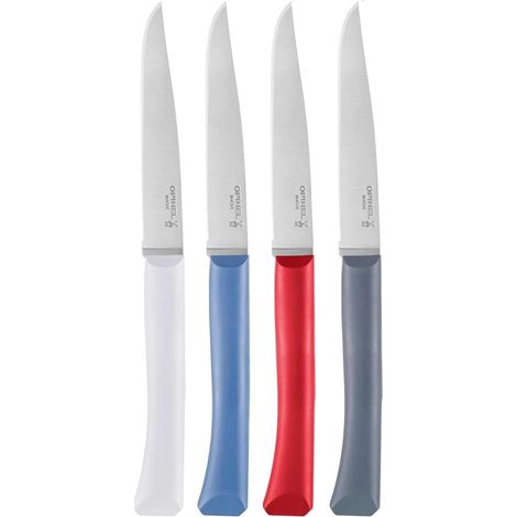 Coffret 4 Couteaux de Table Bon Appétit+ Primo - Lame Denture Velours INOX - Manche Confort - Fabrication Française - Bleu, Rouge, Nuage, Anthracite (1/5)