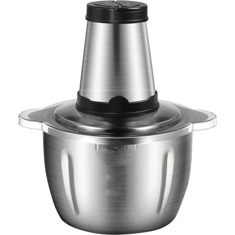Robot culinaire électrique de 250 W avec 2 vitesses, 4 lames en acier inoxydable, bol de 2 L en acier inoxydable, conception anti-éclaboussures, traitement rapide des légumes, de la viande (1/5)