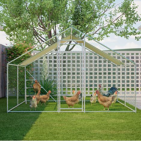 Pollaio in metallo 3 x 4 m con tetto, porta lucchettabile e trespolo integrato grigio HAVRYA (1/5)