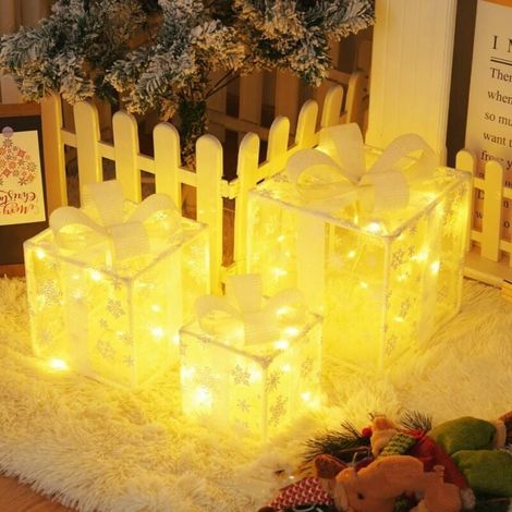 Set mit 3 beleuchteten Weihnachtsgeschenkboxen, Weihnachtsdekoration für drinnen und draußen, Geschenkboxen mit LED-Lichtern, Weihnachtsbaumschmuck C (1/4)