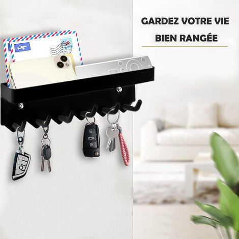 Porte-clés mural pour entrée, avec porte-courrier et organiseur d'accessoires, avec 6 crochets, noir (1/5)