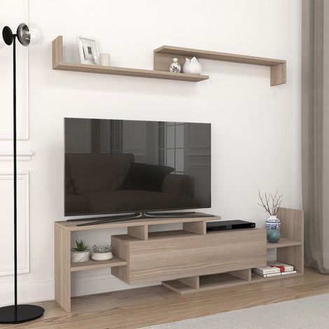 Fernsehschrank Liksefte mit Wandregal 154x28x42 cm Eicheoptik [en.casa]