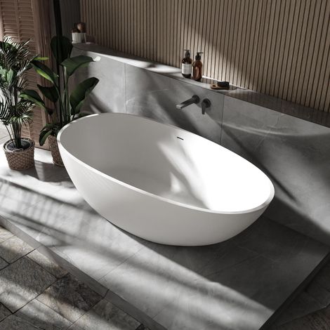 BERNSTEIN - Vasca da bagno moderna freestanding ovale ad isola in acrilico con scarico - 170x86x54cm - VELA Bianco opaco, 170x86cm	Bianco opaco, 170x86 cm