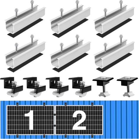 Support de Panneau Solaire de 12cm avec Accessoires Noirs Anodisés de 30 à 35 mm réglables, Clips de Mise à Terre de Panneau Solaire Standard, Kit de Montage Solaire pour Toit en Tuiles (1/5)