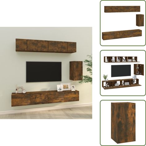 Wohnzimmermöbel - vidaXL 6-tlg. TV-Schrank-Set Räuchereiche Holzwerkstoff - Stauraum