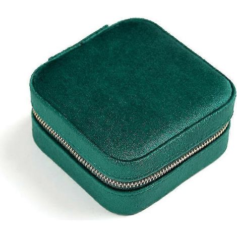 Mini-Schmuckkästchen, tragbar, Reise-Schmucketui, doppelwandiges Schmuckkästchen aus Leder mit Spiegel, für Ringe und Ohrringe-Green