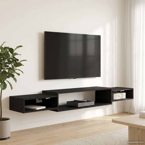 vidaXL Mobile TV da Parete A parete Rovere Nero 180 x 28 x 21 cm