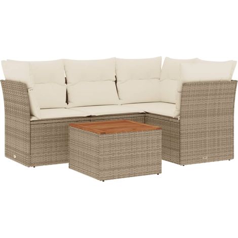 Maison Exclusive - Set Divano da Giardino 5 pz con Cuscini Beige in Polyrattan (1/3)