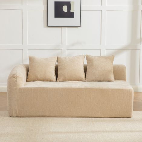 Un canapé modulaire compressé, revêtu de tissu chenille et garni d'une mousse haute résilience 30D. Facile à déplacer et doté d'une base antidérapante. Kaki clair. (1/4)
