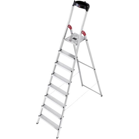 Hailo – Escabeau en aluminium 8 marches – Hauteur ciseaux 233 cm – Marches antidérapantes – Usage domestique