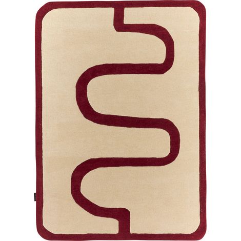 Tapis rouge géométrique fait main en laine coton - 133 x 190 cm (1/5)