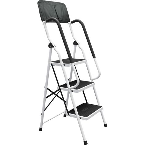 Escabeau Pliant en Acier à 3 Marches Antidérapant avec Main Courante de sécurité Marchepieds Rrobustes pour Adultes Maison, Cuisine Extérieur - 3 Marches (1/5)