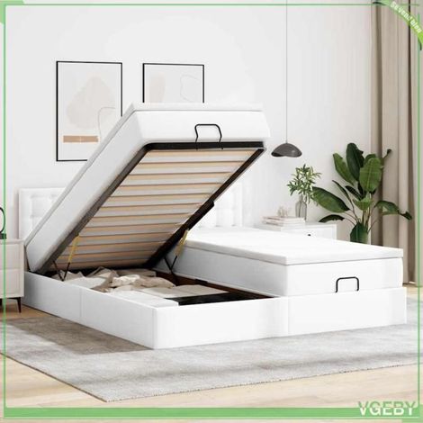 Cadre de lit ottoman avec matelas - 3311962 - Similicuir blanc - 200x200 cm (2x100x200) - Rangement hydraulique (1/5)