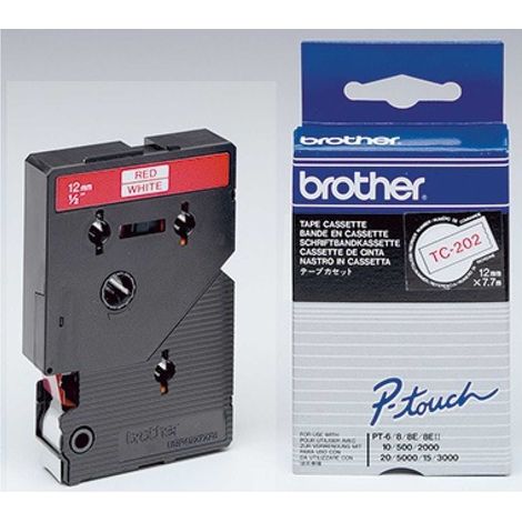 Schriftbandkassette P-touch TC-202 12 mm x 7,7 m (B x L) weiß rot (1/5)
