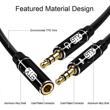 ILF® Câble Audio 3.5 Jack Stéréo 1 Femelle vers 2 Mâle pour Électronique Ampli Guitare Sono Chaîne HiFi Haut Parleurs Smartphone (1/4)