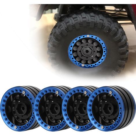 4 Stück 1,9 Zoll Aluminium Beadlock Felgen Naben für SCX10 1/10 RC Crawler Auto (Schwarz Blau) (1/5)
