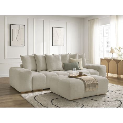 BOBOCHIC - Canapé droit convertible coffre ANAKIN tissu texturé avec pouf   Beige (1/5)