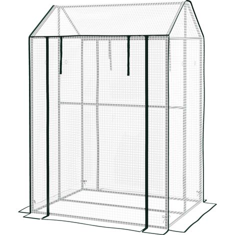 Gewächshaus Treibhaus Frühbeet, wetterbeständig, aufrollbare Tür, 100 cm x 80 cm x 150 cm, Weiß + Grün
