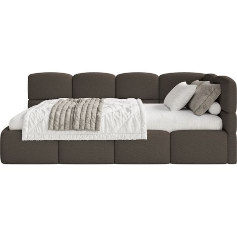 Selsey Cloudy – Jugendbett 90x200 cm, rechtsseitig, mit Bouclé-Bezug und Matratze, Braun (1/5)