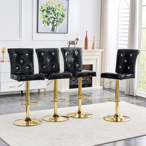 Chaise de bar lot de 4 PVC noir effet croco vintage HAVRYA (1/5)