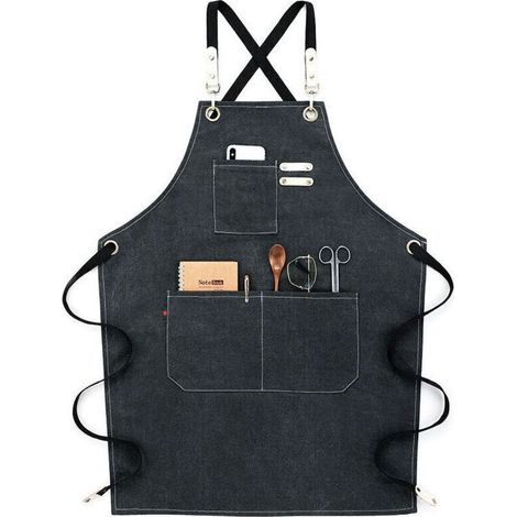 Tablier de Cuisine Résistant à l'Eau Coton Lin Dos Croisé Tablier Réglable Noir,de (1/4)
