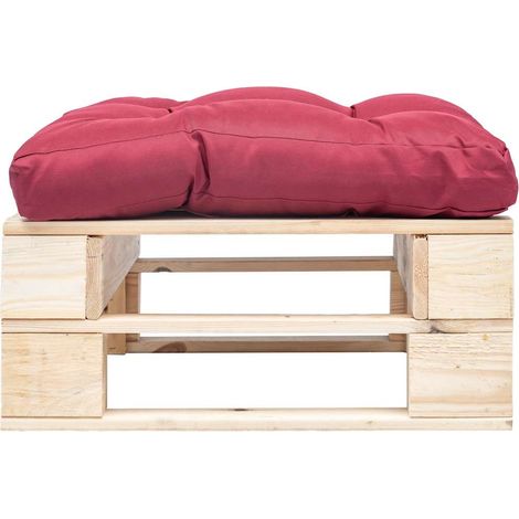 vidaXL Otomana de palets de jardín con cojín rojo madera natural (1/2)