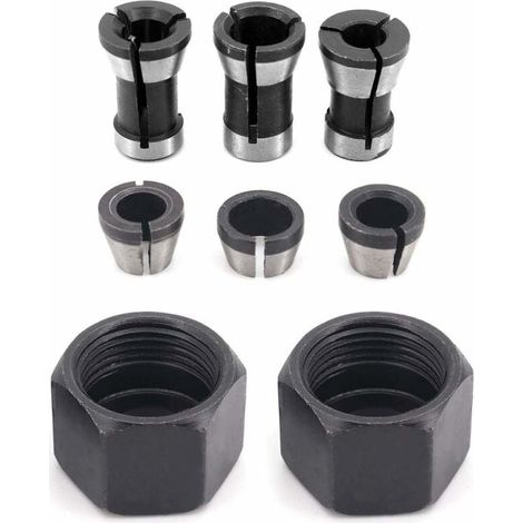 Ensemble de 8 pièces Douille de conversion, Mandrin 6 mm, 1/4", 8 mm, Acier au carbone pour défonceuse (1/5)