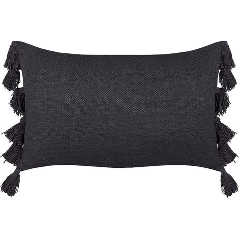 Cojín de algodón gris oscuro 35 x 55 cm patrón sólido borlas boho Lythrum