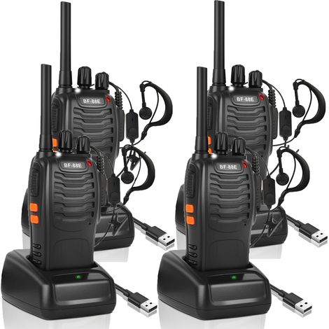 Talkie Walkie Longue Portée, 16 Canaux PMR446 Portable Rechargeable Professionnelle Talkies-Walkies Radio, avec des écouteurs Originaux et Station de Charge USB (Noir, 2 Paire) (1/5)