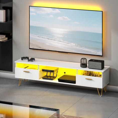 Mobile porta TV con illuminazione LED RGB a 16 colori, adatto a televisori fino a 42-120 pollici, 160x35x42 cm, bianco.