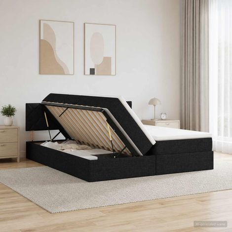 vidaXL Lit de Rangement avec tête de lit 2 pc Noir Cuir synthétique (1/5)