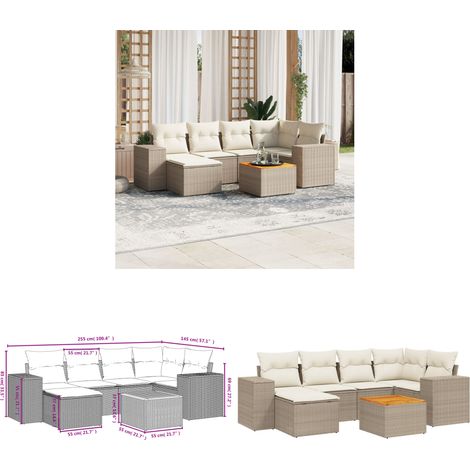 7-tlg. Garten-Sofagarnitur mit Kissen Beige Poly Rattan - Gartenmöbel - Esstisch - Lounge Set - Outdoor Möbel - Rattan Gartenmöbel - Home & Living (1/3)