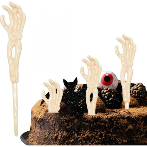 72 décorations pour cupcakes en forme de mains de squelette zombie en plastique - Mains effrayantes de 12,5 cm pour décorer gâteaux d'Halloween et articles de fête (1/5)