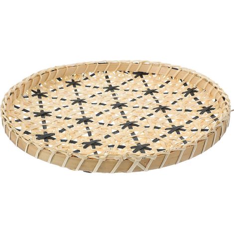 Assiette ronde en bambou au style rustique, idéale pour servir des en-cas ou des collations (1 pièce) (1/5)