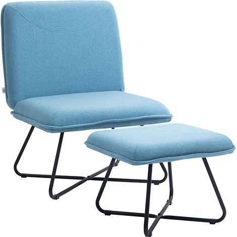 Sillón con reposapiés, sofá de lectura con patas de acero en forma de cruz, color azul claro (1/5)