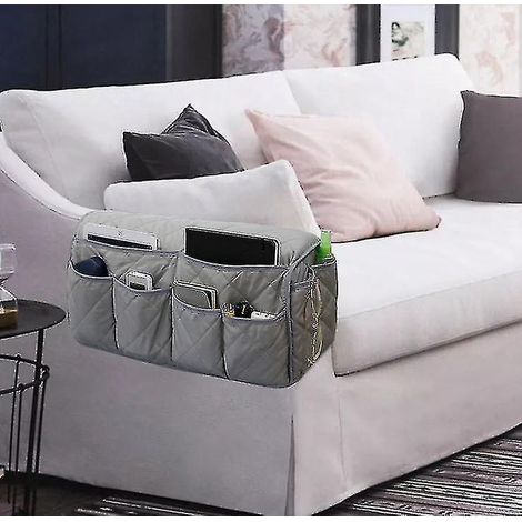 Sac de rangement suspendu pour accoudoir de canapé, support pour télécommande TV, gris (1/5)