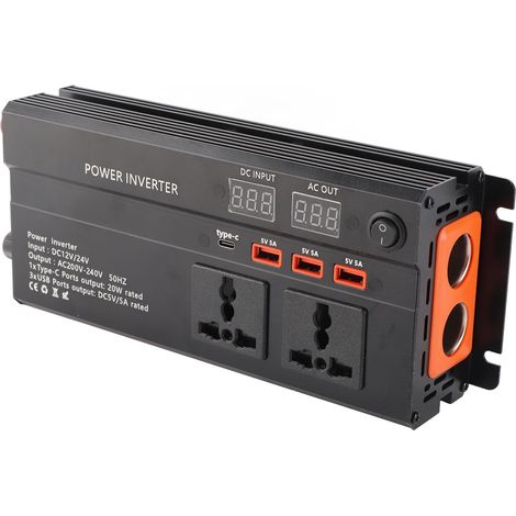 4000W DC 12/24V à AC 220V Convertisseur de Puissance de Voiture, avec Interface de Type C, 3 USB, 2 Cigarettes, pour Sous-tension, Surtension, Surcharge, Garde de Surchauffe (1/5)