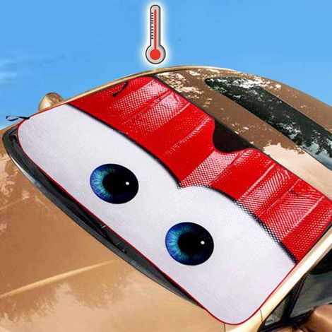 Faltbarer Sonnenschutz fürs Auto mit Comicaugen, schützt die Windschutzscheibe vor Hitze und UV-Strahlung, einziehbarer Sonnenschutz für die Frontscheibe, lustiges Autozubehör (1/5)