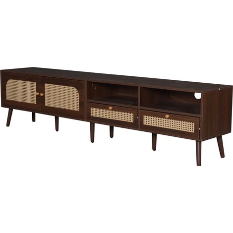 Mueble TV 200 x 37 x 49,5 cm para televisores de hasta 80 pulgadas, marrón, 2 puertas y 2 cajones (1/5)