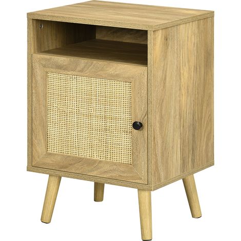 Table de chevet avec porte en filet, table d'appoint pour chambre ou salon, 39 x 35 x 60 cm, bois naturel (1/5)
