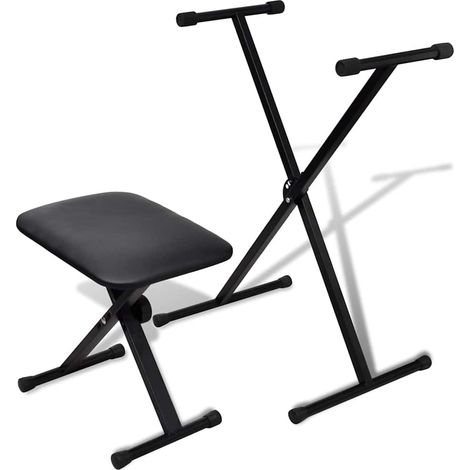 Ensemble support de clavier et tabouret réglables pliables en acier noir - PANGIVO (1/5)