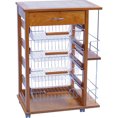 Carrello porta frutta con cassetto e bottigliera ROVERE