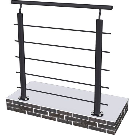 Garde-corps - Aluminium Noir - 100cm - Avec 5 traverses et 1 main courante - Intérieur et extérieur - Rampe d'escalier pose à plat (1/5)