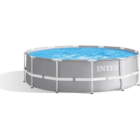 Intex 26716NP – Piscina Fuori Terra Prisma Frame Rotonda, Pompa Filtro 2006 L/h, Scaletta, 8592 L, Acciaio e PVC, Grigio, 366x99 cm (1/5)