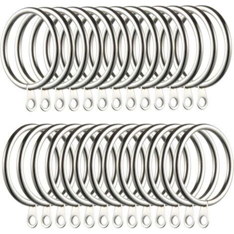 60 Stück Gardinenringe, Metall-Gardinenringe, Aufhängehaken für Gardinenstangen, 38 mm Gardinenringe (Silber)