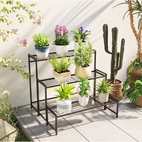 Estantería para plantas de 3 niveles de metal, 75 x 70 x 66 cm, negra HAVRYA (1/5)