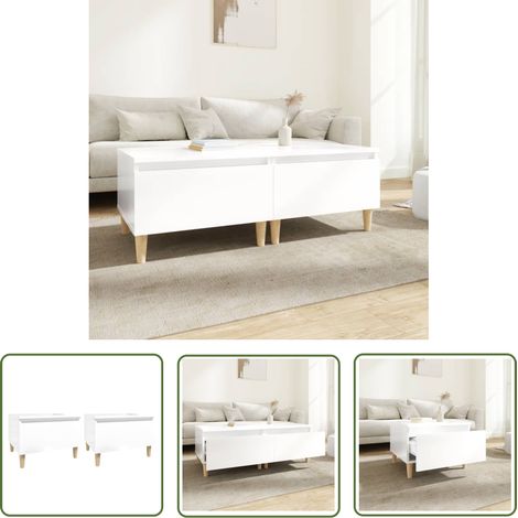 The Living Store Tables d'appoint 2pcs Blanc brillant 50x46x35cm Bois ingénierie - Table D'appoint - Meuble Design - Table Blanche - Mobilier Scandinave - Table Basse (1/5)