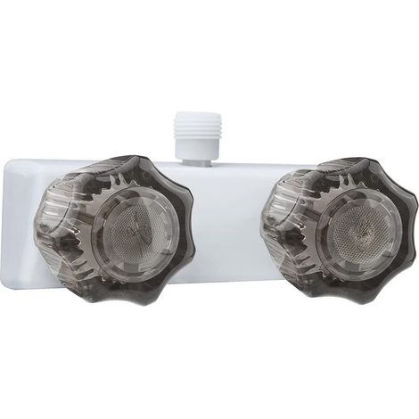 RV Shower Faucet, 4" RV Camper Shower Faucet Valve Diverter Replacement with Dual Smoked Acrylic Knobs for Outside and Inside Bathroom (White+Smoke Gray) (1/5)