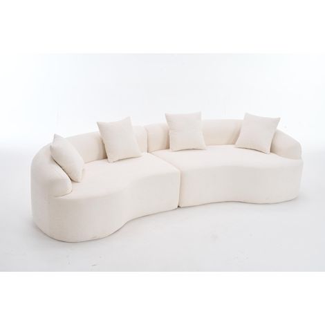 Canapé d'angle modulable en chenille grise, 4 places, design moderne et courbé (1/5)