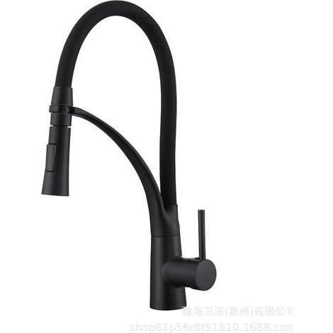 Electroplated kitchen sink tap, single-pipe, dual-use hot/cold water, pull-out, swivel, all-copper - black copper version